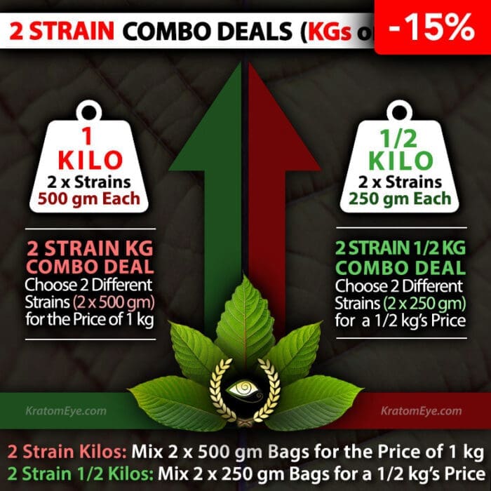 15% OFF: 2 Kratom Strain Combo Deals - Split Kilos, KG, Kilograms