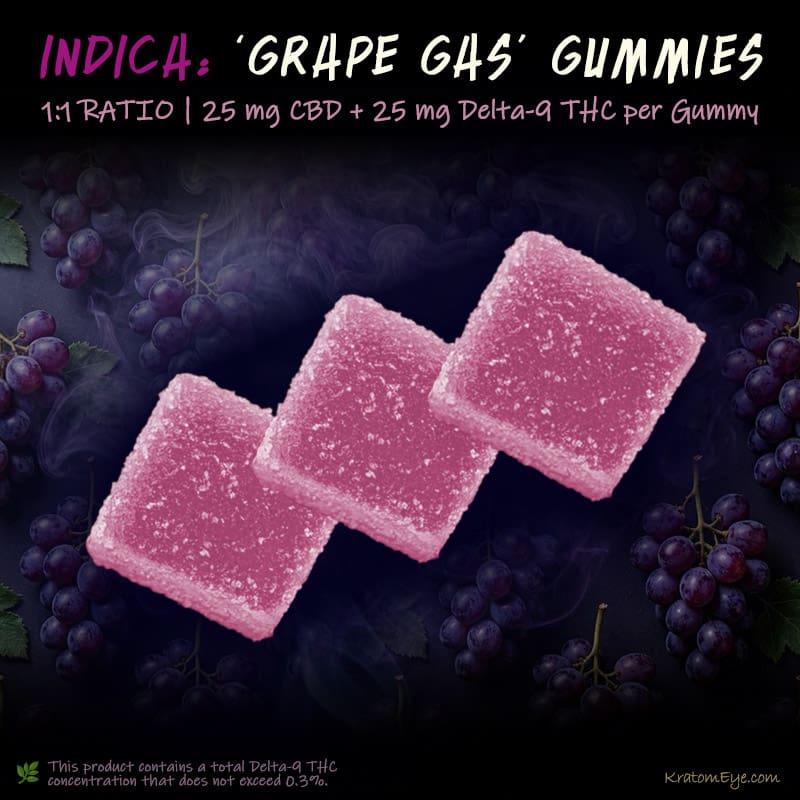 Grape Gas Gummies (Indica) | 1:1 Ratio - 25 mg CBD + 25 mg Delta-9 THC