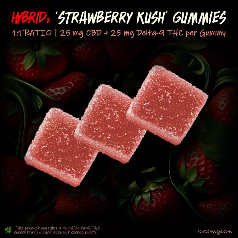 Strawberry Kush Gummies (Hybrid) | 1:1 Ratio - 25 mg CBD + 25 mg Delta-9 THC